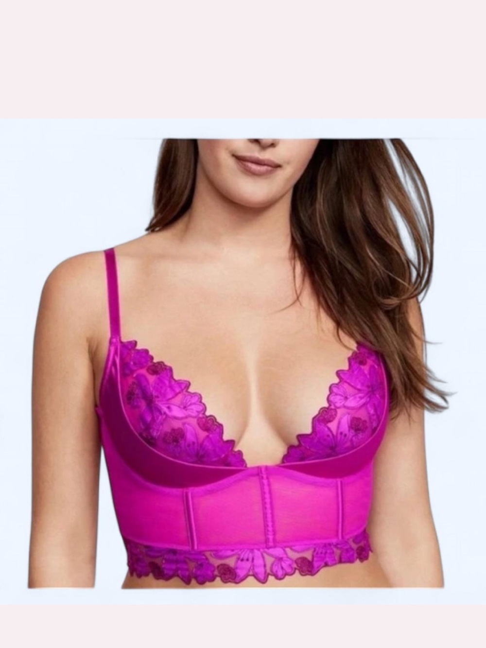 Victoria's Secret Bright Fuchsia Floral Lace Longline Bralette